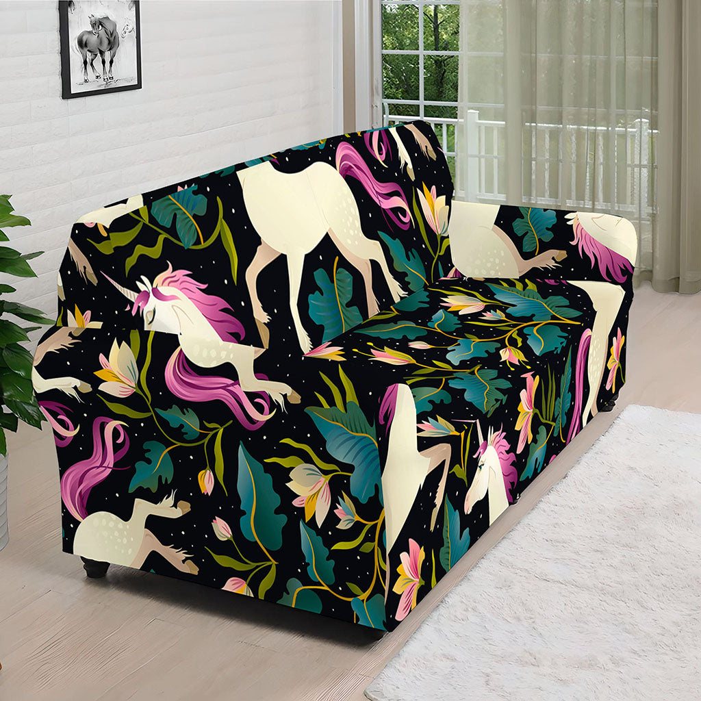 Night Floral Unicorn Pattern Print Sofa Cover