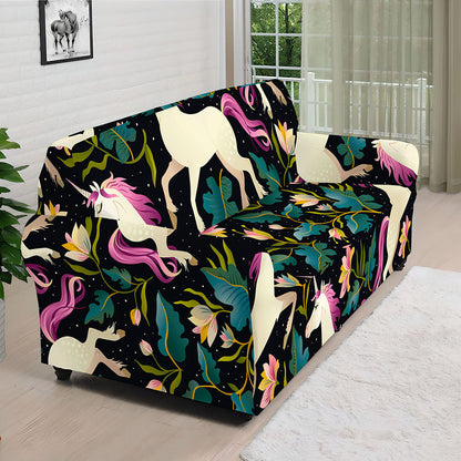 Night Floral Unicorn Pattern Print Sofa Cover