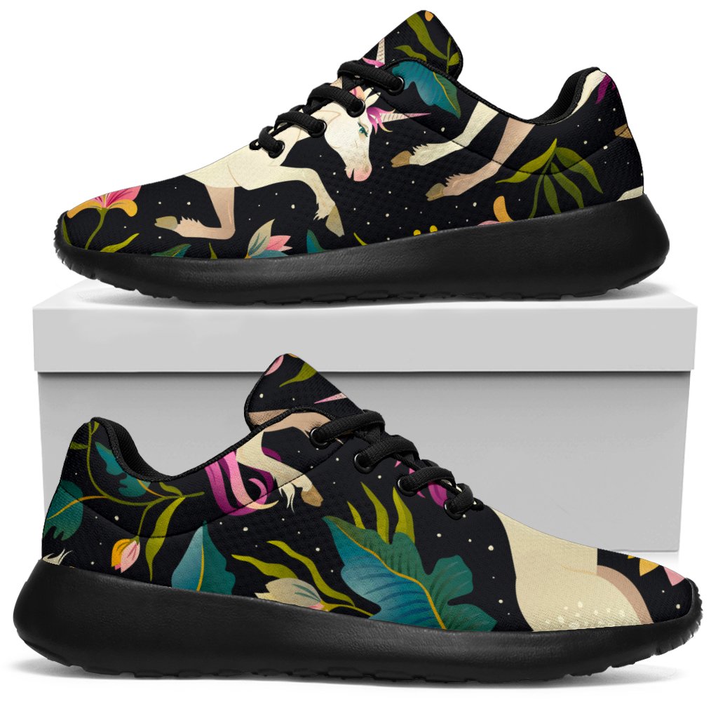 Night Floral Unicorn Pattern Print Sport Shoes GearFrost