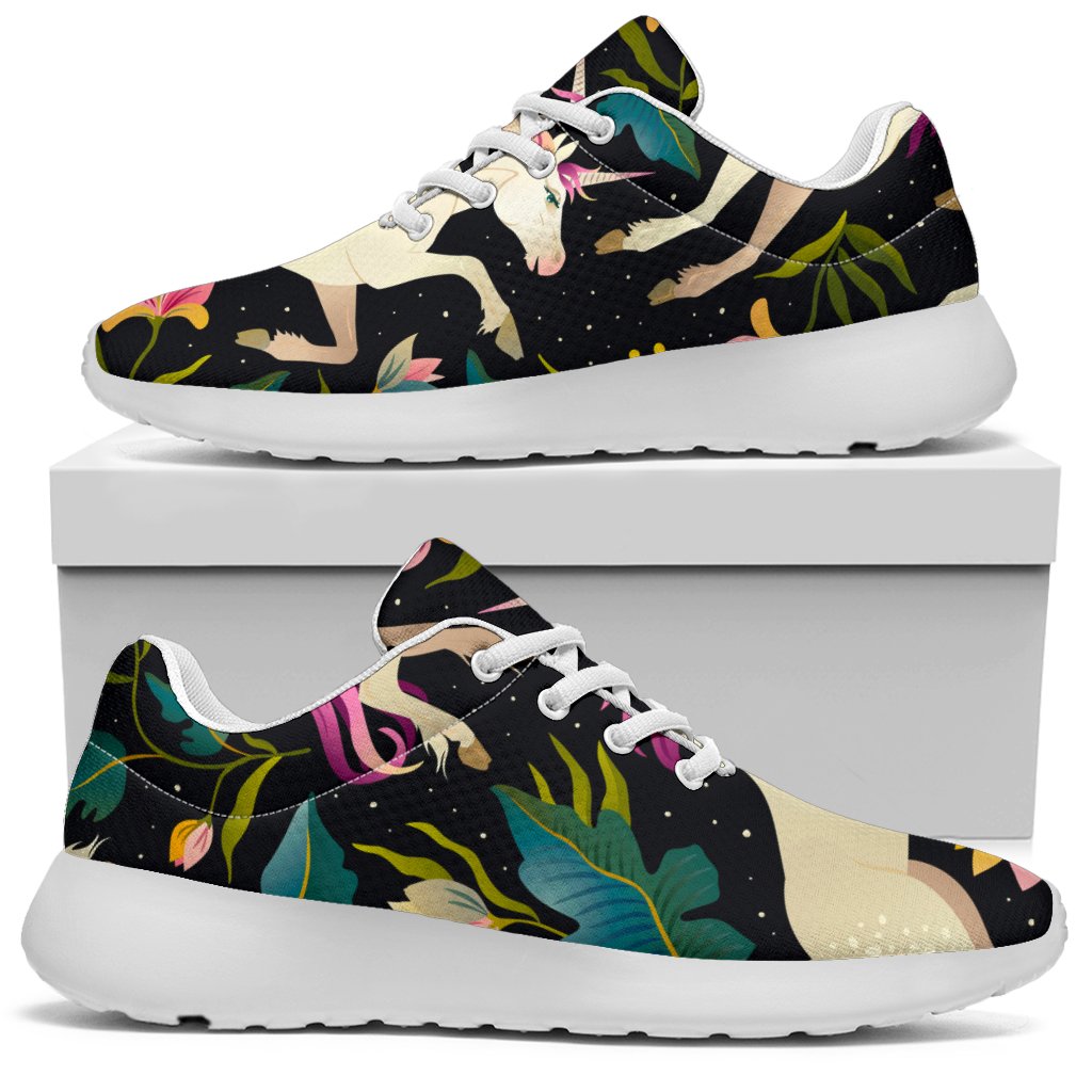 Night Floral Unicorn Pattern Print Sport Shoes GearFrost