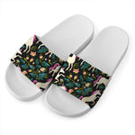 Night Floral Unicorn Pattern Print White Slide Sandals