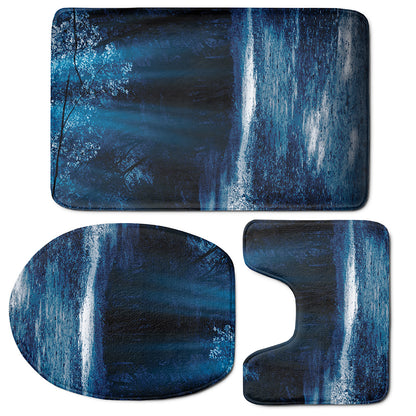 Night Forest And Moonlight Print 3 Piece Bath Mat Set