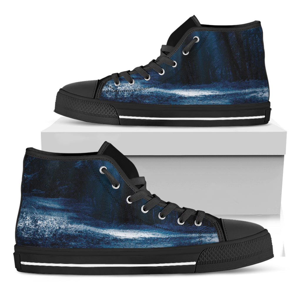 Night Forest And Moonlight Print Black High Top Shoes