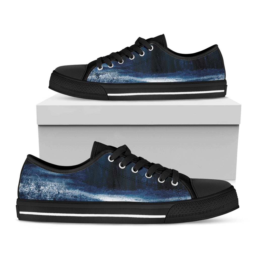 Night Forest And Moonlight Print Black Low Top Shoes
