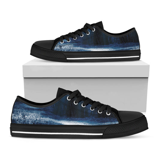 Night Forest And Moonlight Print Black Low Top Shoes