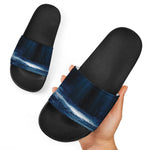 Night Forest And Moonlight Print Black Slide Sandals