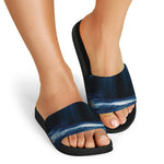 Night Forest And Moonlight Print Black Slide Sandals
