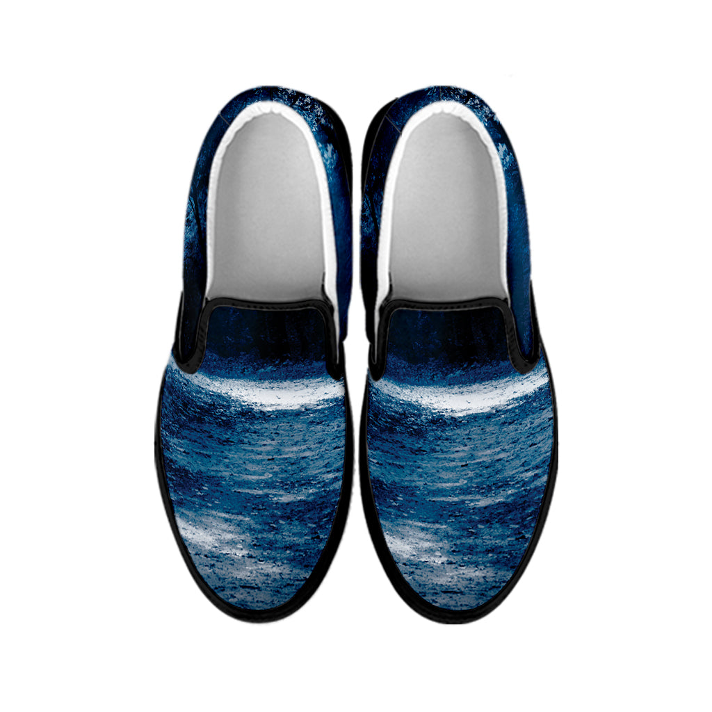 Night Forest And Moonlight Print Black Slip On Shoes