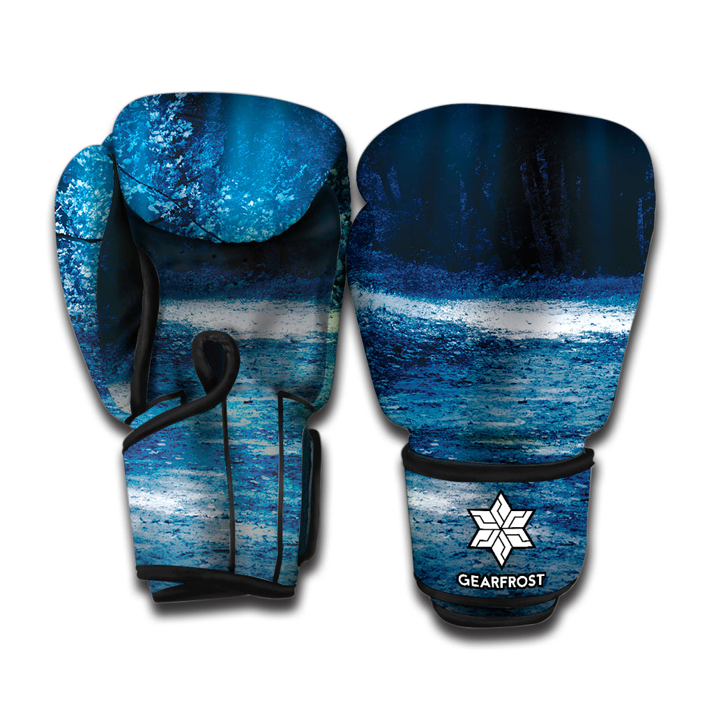 Night Forest And Moonlight Print Boxing Gloves