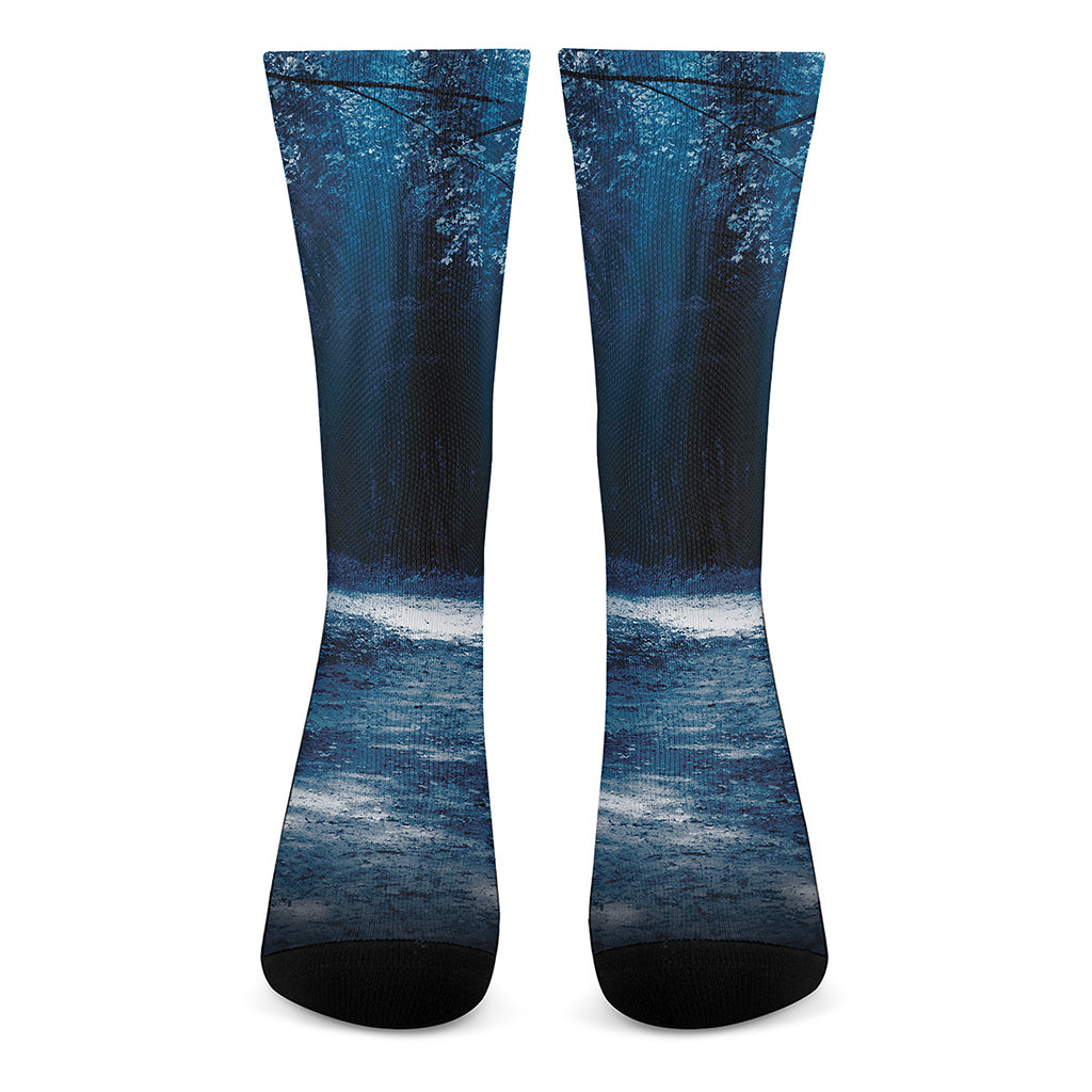Night Forest And Moonlight Print Crew Socks
