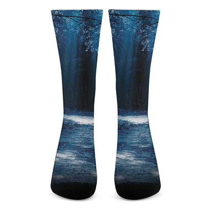 Night Forest And Moonlight Print Crew Socks