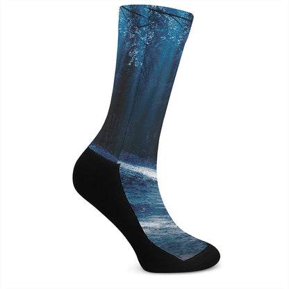 Night Forest And Moonlight Print Crew Socks
