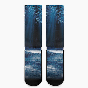 Night Forest And Moonlight Print Crew Socks