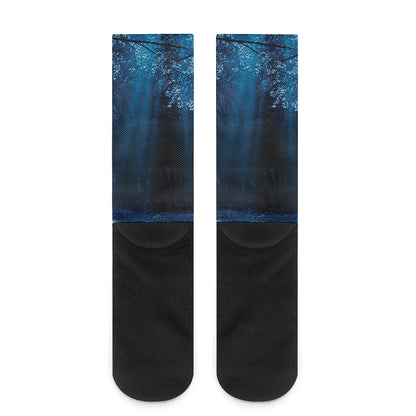 Night Forest And Moonlight Print Crew Socks