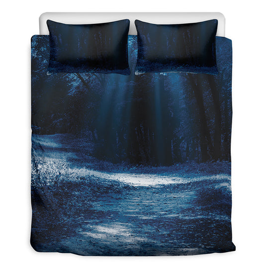 Night Forest And Moonlight Print Duvet Cover Bedding Set