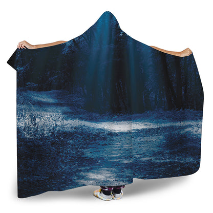 Night Forest And Moonlight Print Hooded Blanket