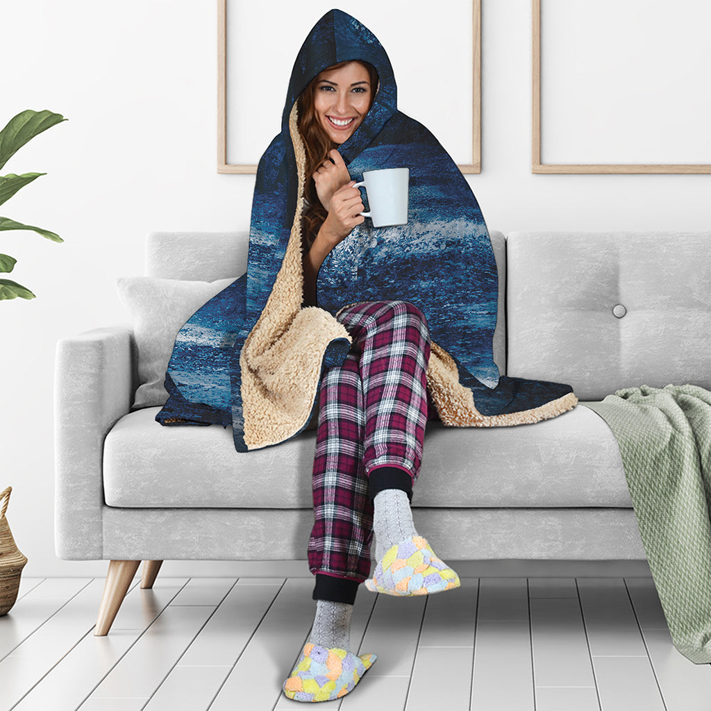 Night Forest And Moonlight Print Hooded Blanket