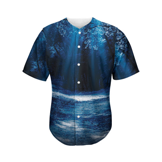 Night Forest And Moonlight Print Men's Baseball Jersey