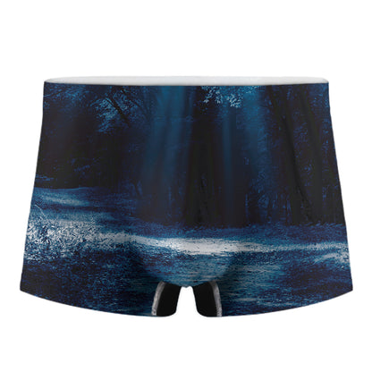 Night Forest And Moonlight Print Men's Boxer Briefs