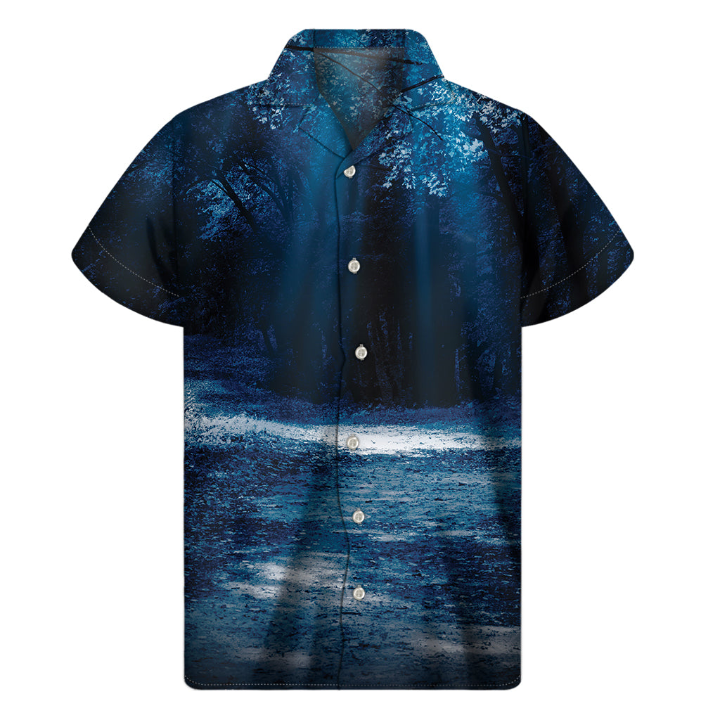 Night Forest And Moonlight Print Men's Short Sleeve Shirt