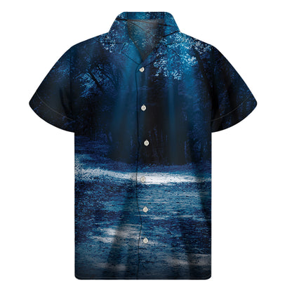 Night Forest And Moonlight Print Men's Short Sleeve Shirt