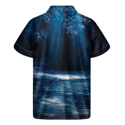 Night Forest And Moonlight Print Men's Short Sleeve Shirt