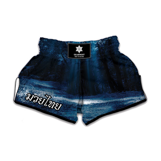 Night Forest And Moonlight Print Muay Thai Boxing Shorts