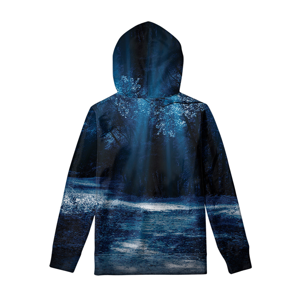 Night Forest And Moonlight Print Pullover Hoodie