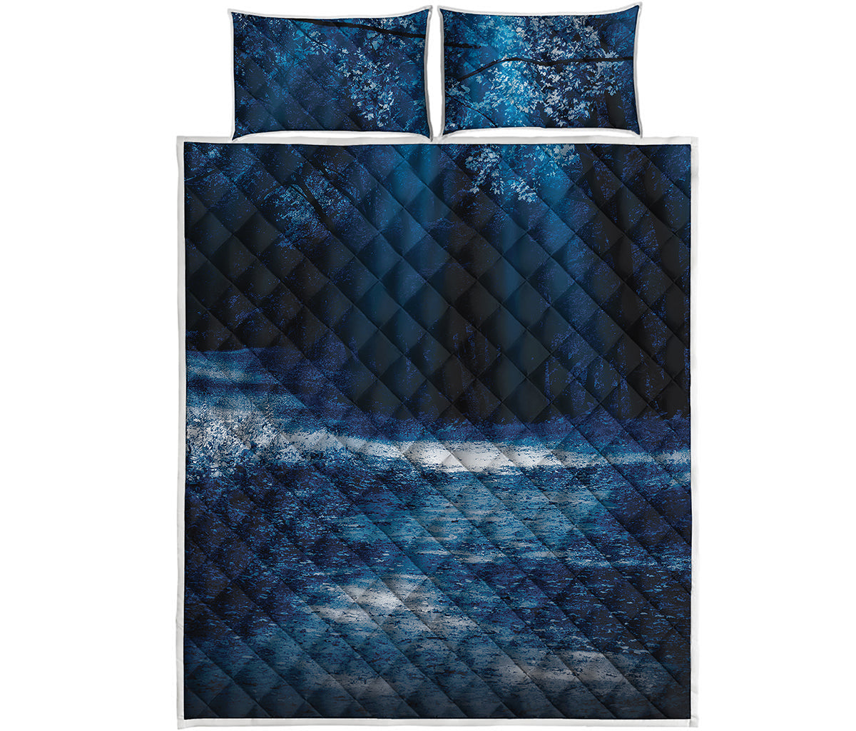 Night Forest And Moonlight Print Quilt Bed Set
