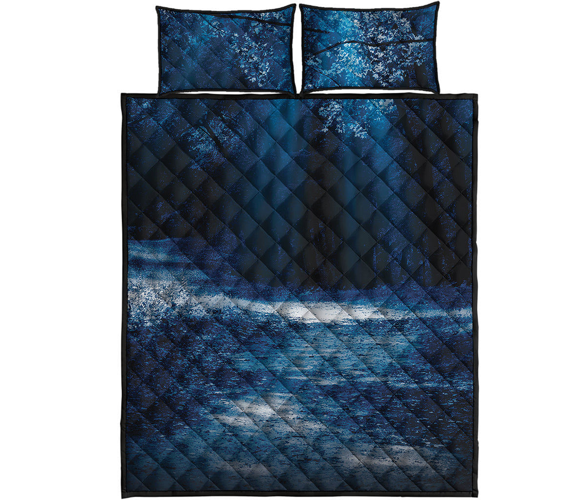 Night Forest And Moonlight Print Quilt Bed Set