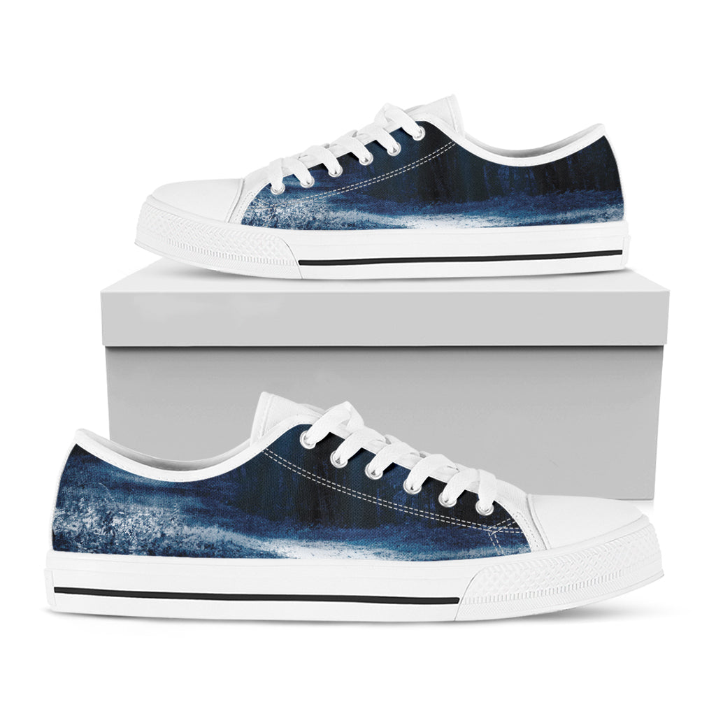 Night Forest And Moonlight Print White Low Top Shoes