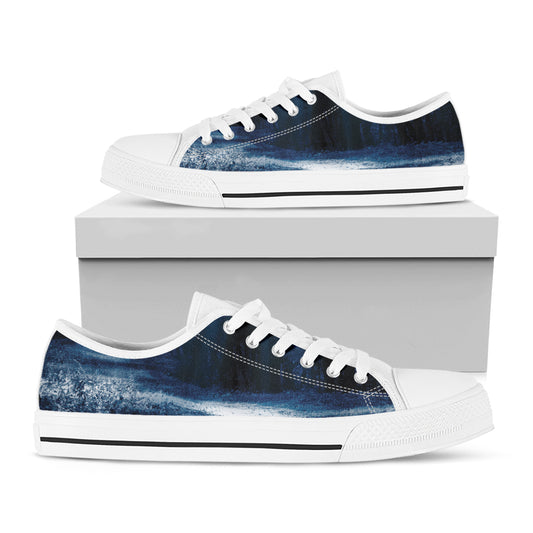 Night Forest And Moonlight Print White Low Top Shoes