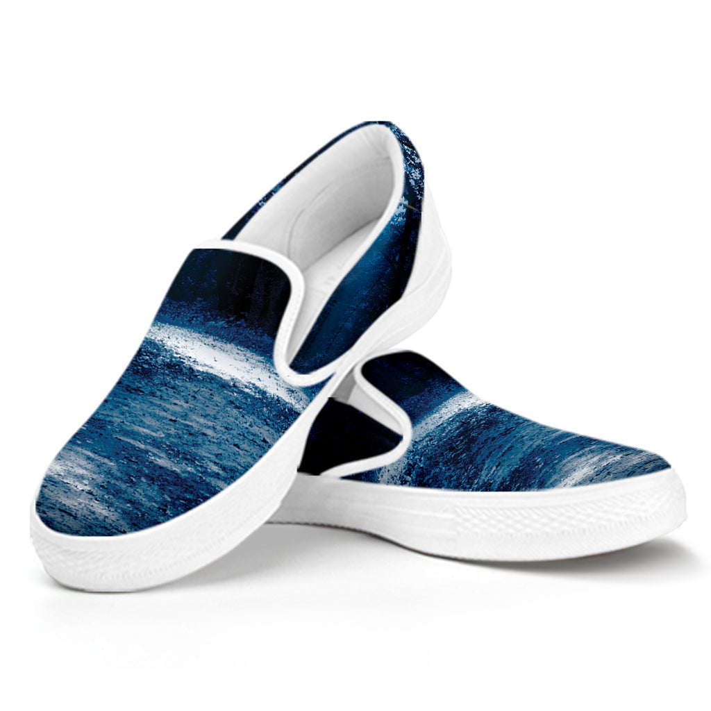 Night Forest And Moonlight Print White Slip On Shoes