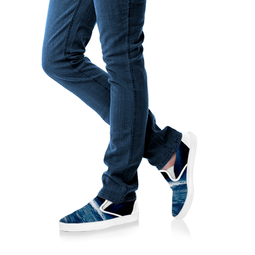 Night Forest And Moonlight Print White Slip On Shoes