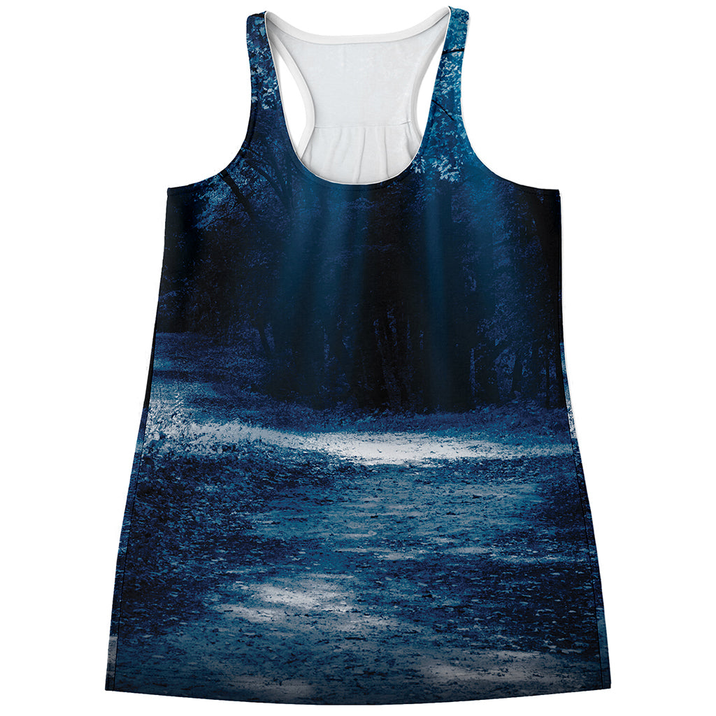 Night Forest And Moonlight Print Women's Racerback Tank Top