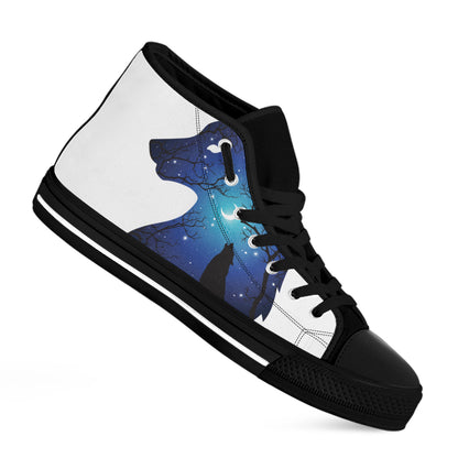 Night Forest Wolf Spirit Print Black High Top Shoes