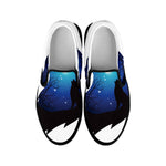 Night Forest Wolf Spirit Print Black Slip On Shoes