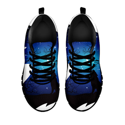 Night Forest Wolf Spirit Print Black Sneakers