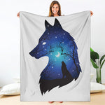 Night Forest Wolf Spirit Print Blanket