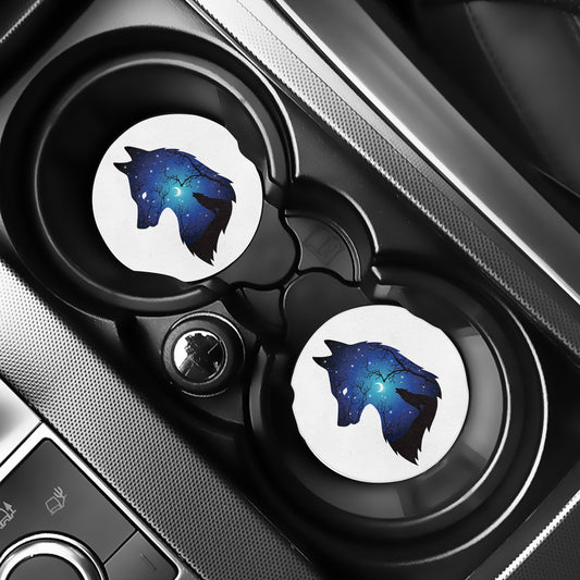 Night Forest Wolf Spirit Print Car Coasters