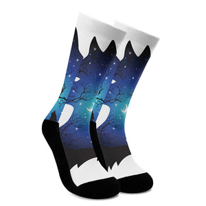 Night Forest Wolf Spirit Print Crew Socks