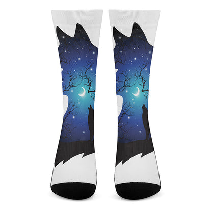 Night Forest Wolf Spirit Print Crew Socks