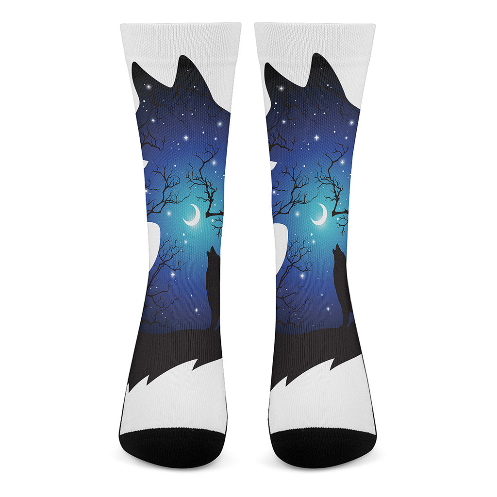 Night Forest Wolf Spirit Print Crew Socks