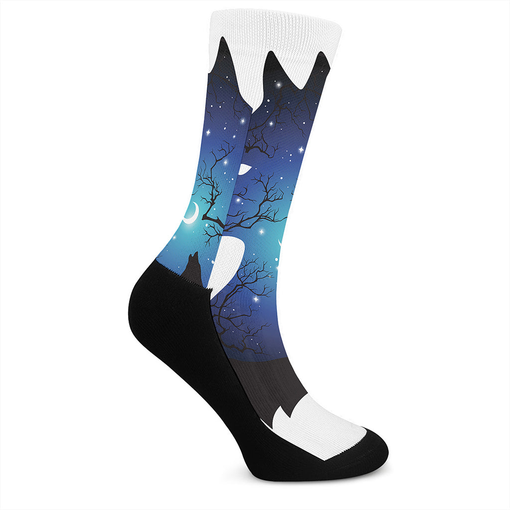 Night Forest Wolf Spirit Print Crew Socks