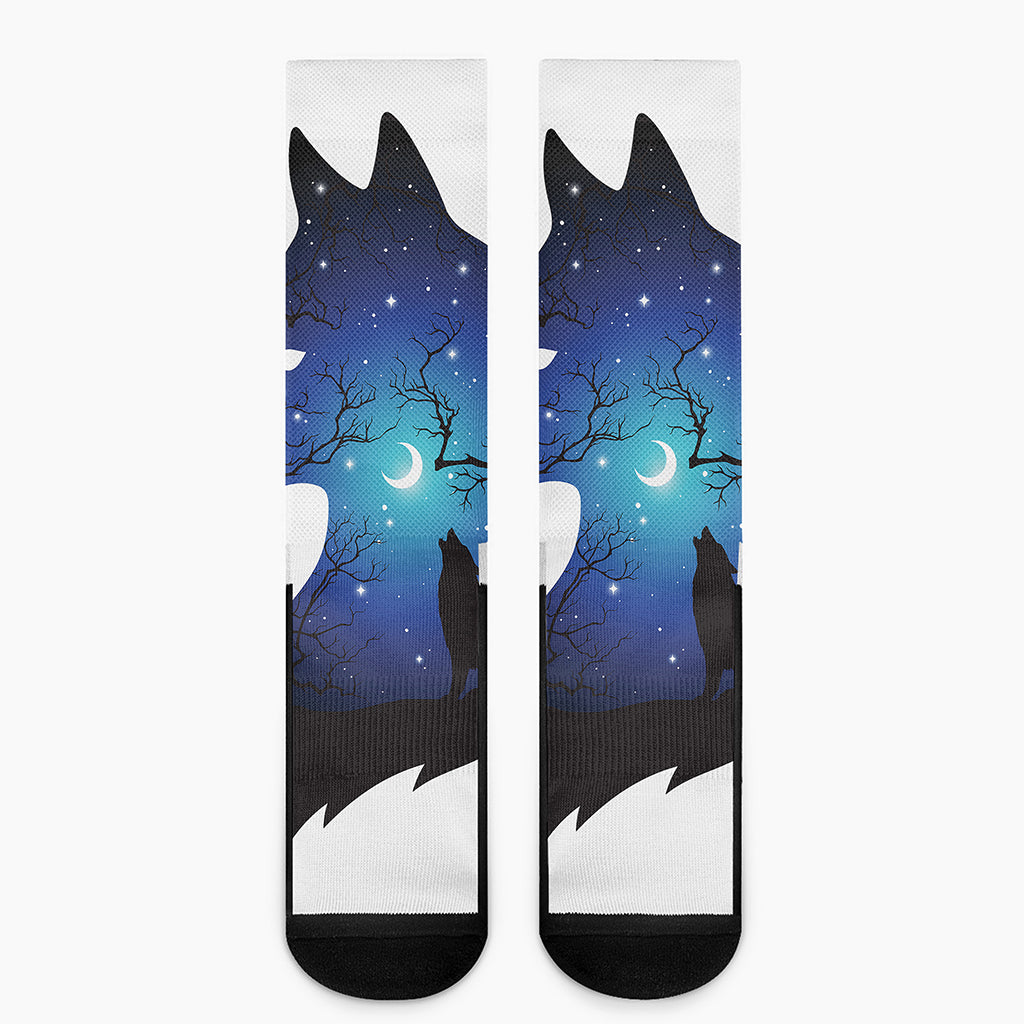 Night Forest Wolf Spirit Print Crew Socks