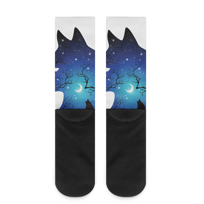 Night Forest Wolf Spirit Print Crew Socks