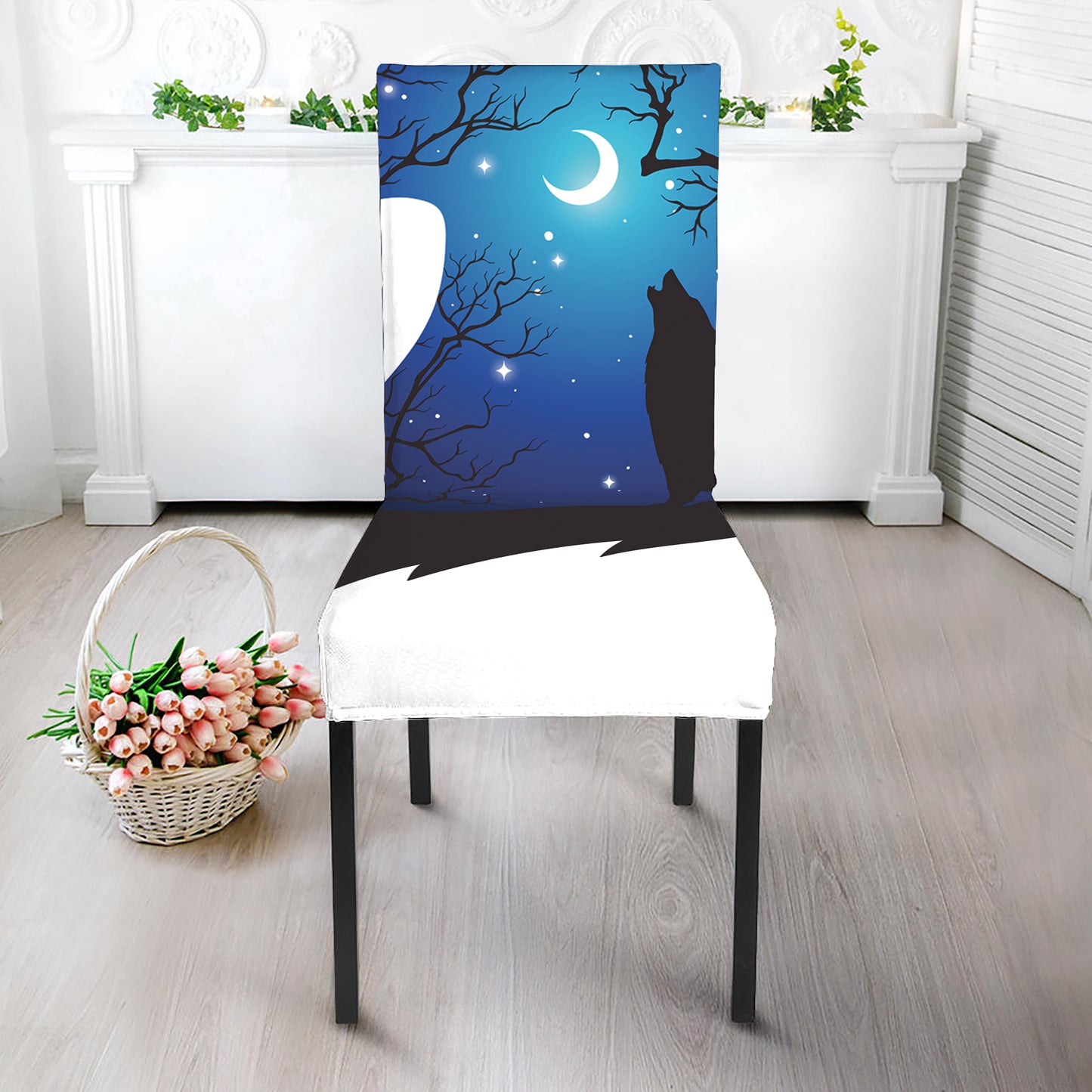 Night Forest Wolf Spirit Print Dining Chair Slipcover