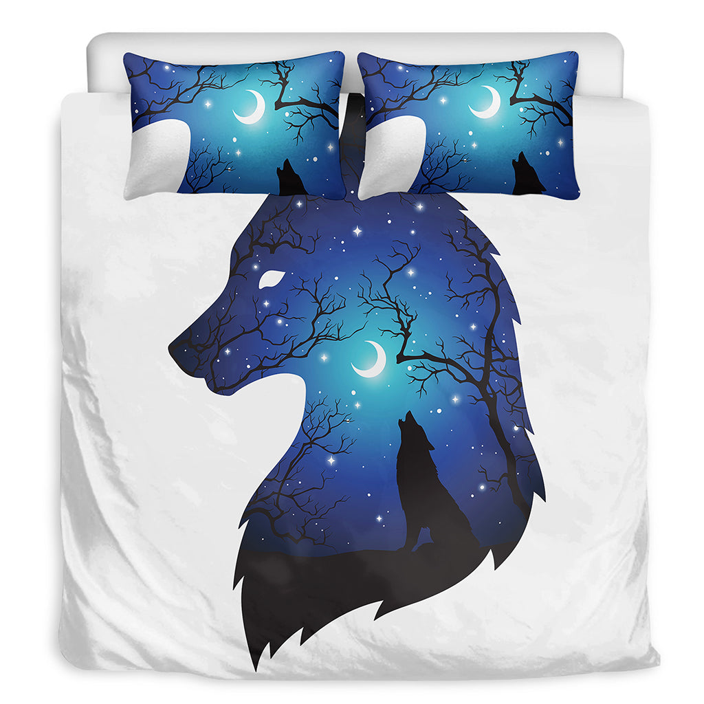 Night Forest Wolf Spirit Print Duvet Cover Bedding Set