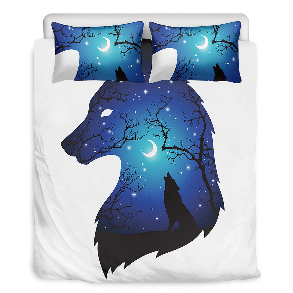 Night Forest Wolf Spirit Print Duvet Cover Bedding Set