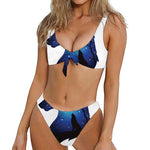 Night Forest Wolf Spirit Print Front Bow Tie Bikini
